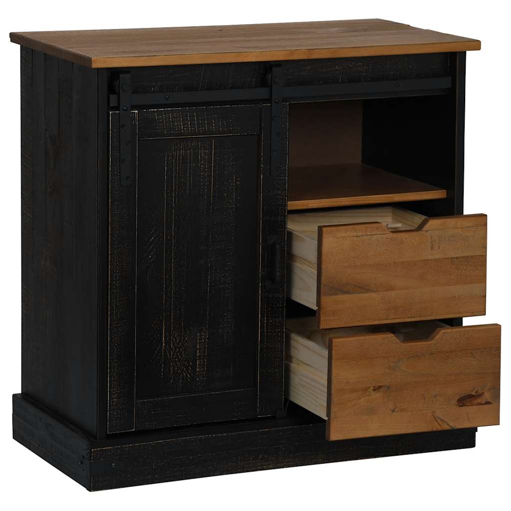 Dressoir HALDEN schuifdeur zwart 80x40x80 cm massief hout grijs