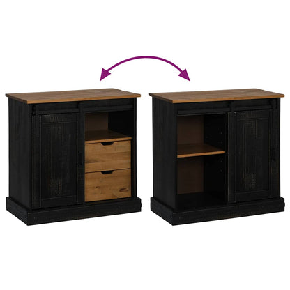 Dressoir HALDEN schuifdeur zwart 80x40x80 cm massief hout grijs