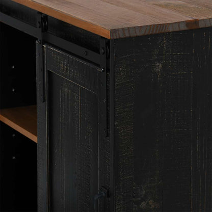 Dressoir HALDEN schuifdeur zwart 80x40x80 cm massief hout grijs