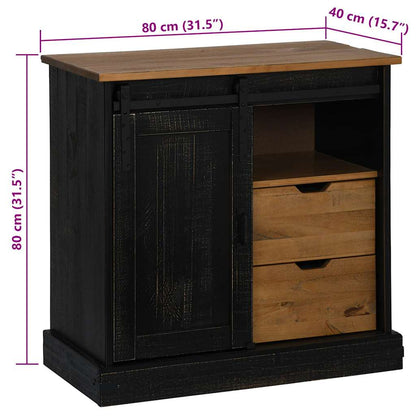 Dressoir HALDEN schuifdeur zwart 80x40x80 cm massief hout grijs