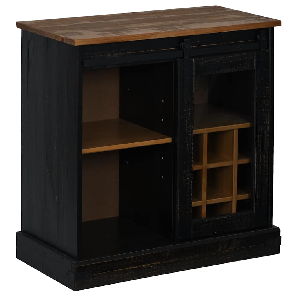 Dressoir HALDEN met schuifdeur 80x40x80 cm massief hout zwart