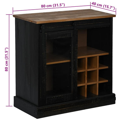 Dressoir HALDEN met schuifdeur 80x40x80 cm massief hout zwart