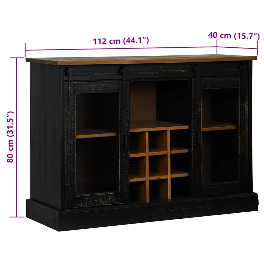 Dressoir HALDEN 2 schuifdeuren 112x40x80 cm massief hout zwart