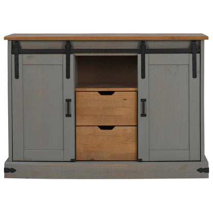 Dressoir HALDEN 2 schuifdeuren 112x40x80 cm massief hout grijs