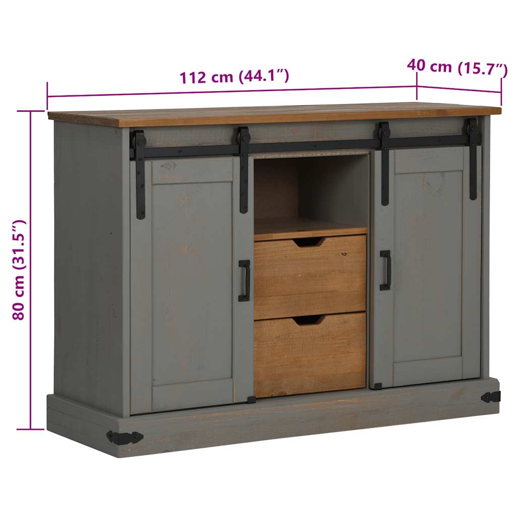 Dressoir HALDEN 2 schuifdeuren 112x40x80 cm massief hout grijs