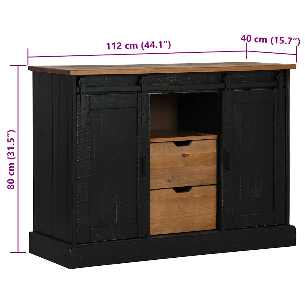 Dressoir HALDEN 2 schuifdeuren 112x40x80 cm massief hout zwart