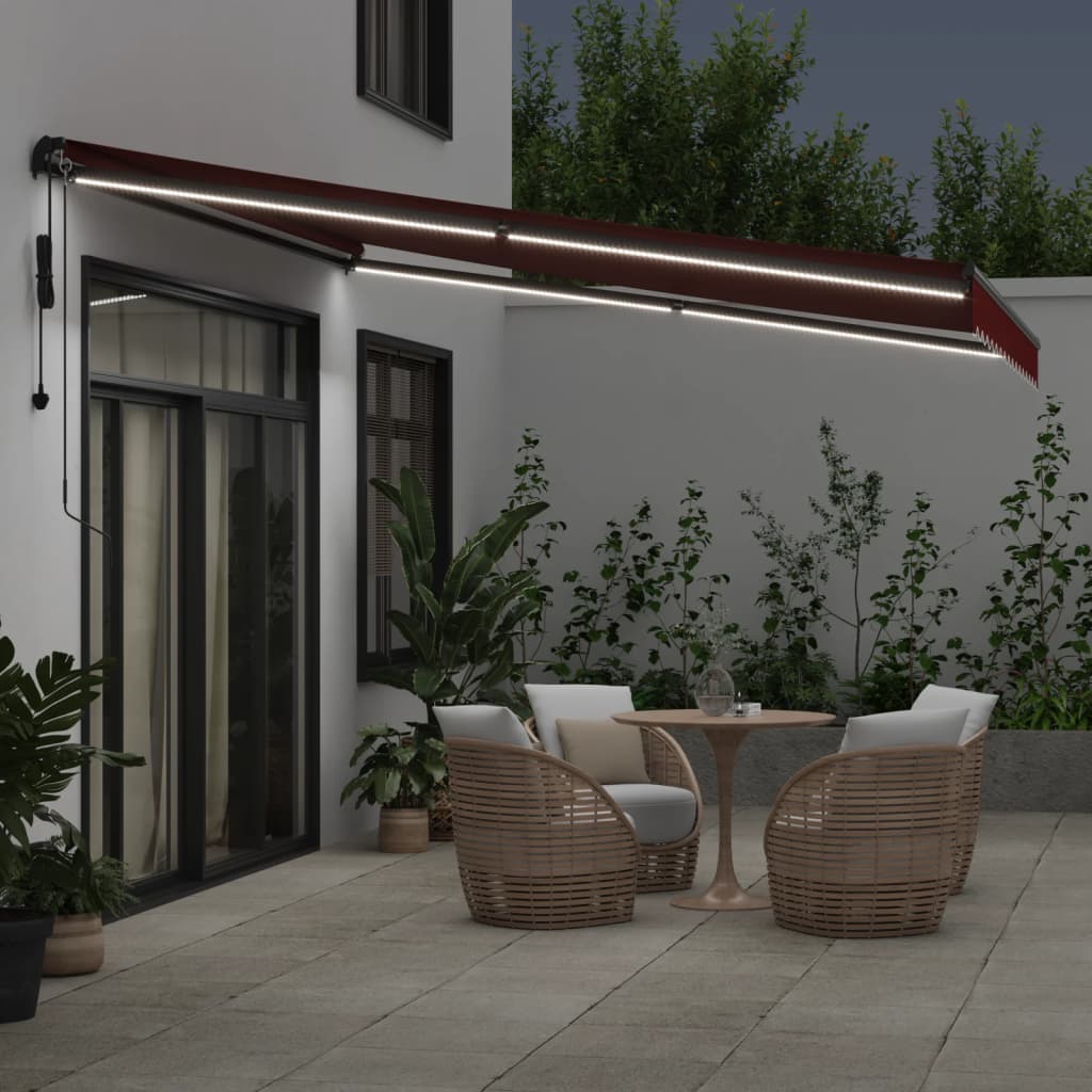 Luifel automatisch uittrekbaar met LED's 400x300 cm bordeaux