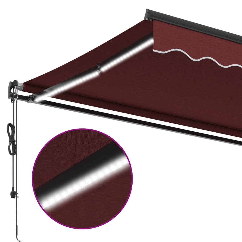 Luifel automatisch uittrekbaar met LED's 400x300 cm bordeaux