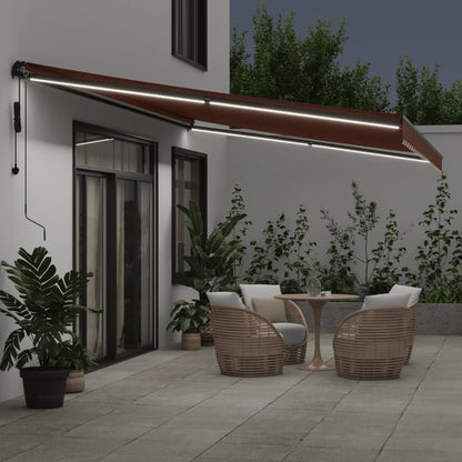 Luifel automatisch uittrekbaar met LED's 500x300 cm bruin