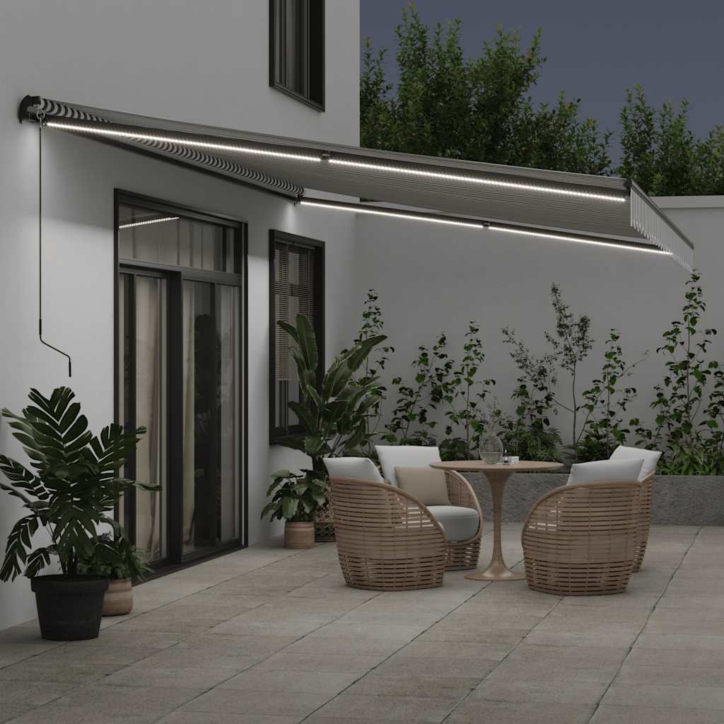 Luifel handmatig uittrekbaar en LED 600x300 cm antraciet en wit