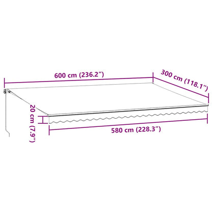 Luifel handmatig uittrekbaar en LED 600x300 cm antraciet en wit