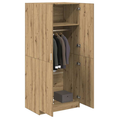 Kledingkast 90x52x200 cm bewerkt hout artisanaal eikenkleur
