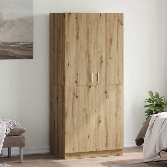 Kledingkast 90x52x200 cm bewerkt hout artisanaal eikenkleur
