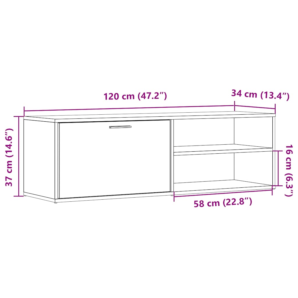 Tv-meubel 120x34x37 cm bewerkt hout artisanaal eikenkleur
