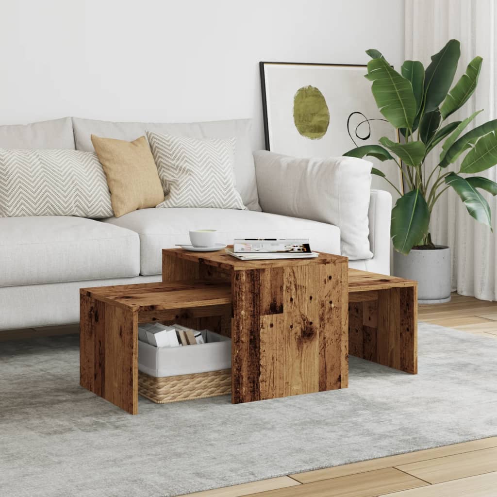 Salontafelset 100x48x40 cm bewerkt hout oud houtkleurig