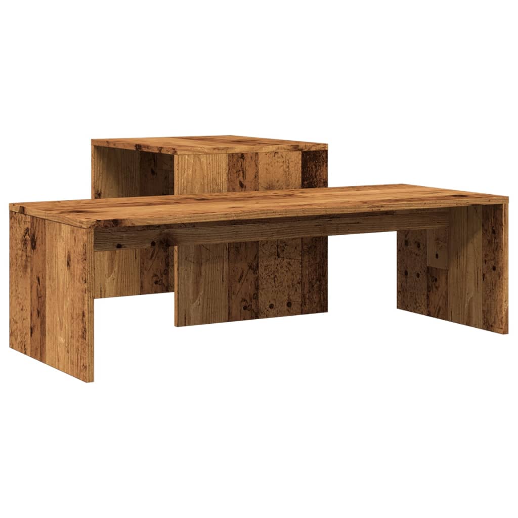 Salontafelset 100x48x40 cm bewerkt hout oud houtkleurig