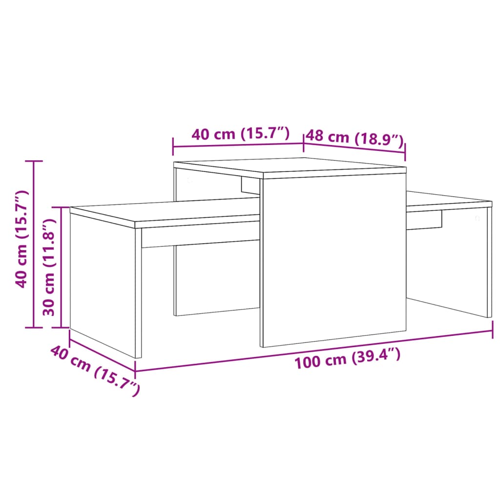 Salontafelset 100x48x40 cm bewerkt hout oud houtkleurig