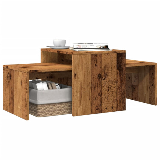 Salontafelset 100x48x40 cm bewerkt hout oud houtkleurig