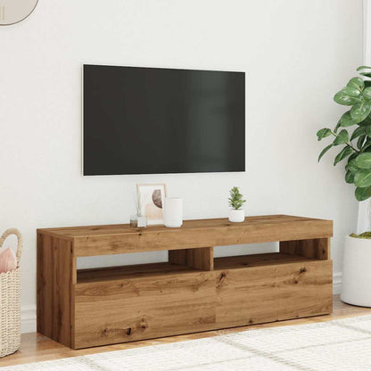 Tv-meubel met LED 120x35x40 cm bewerkt hout artisanaal eiken
