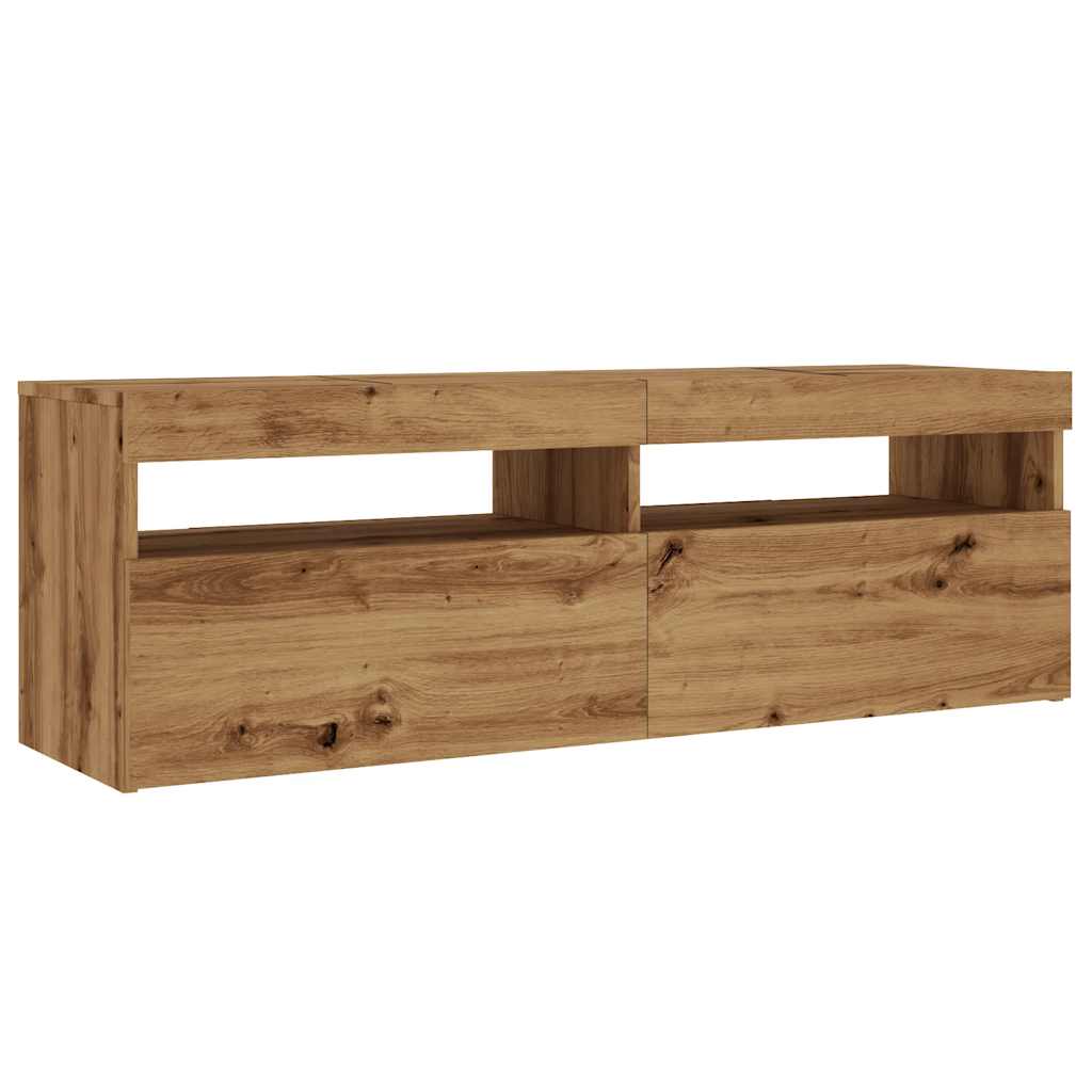 Tv-meubel met LED 120x35x40 cm bewerkt hout artisanaal eiken