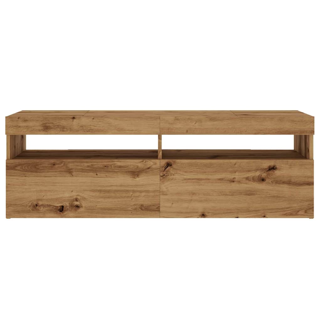 Tv-meubel met LED 120x35x40 cm bewerkt hout artisanaal eiken