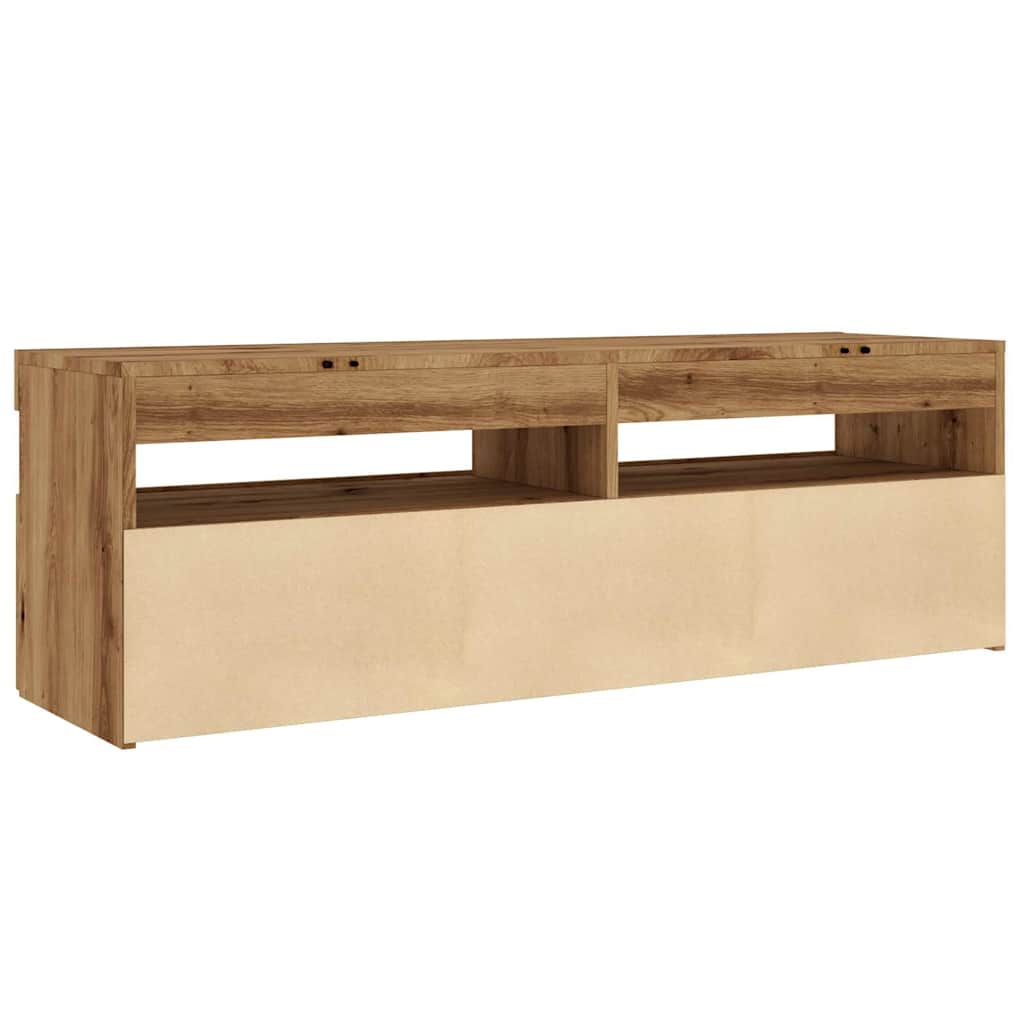 Tv-meubel met LED 120x35x40 cm bewerkt hout artisanaal eiken
