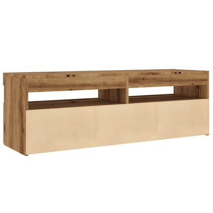 Tv-meubel met LED 120x35x40 cm bewerkt hout artisanaal eiken