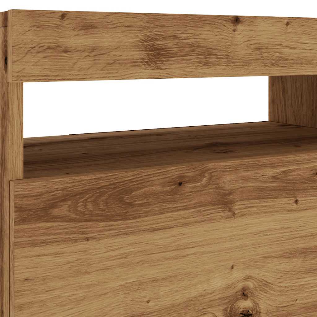 Tv-meubel met LED 120x35x40 cm bewerkt hout artisanaal eiken