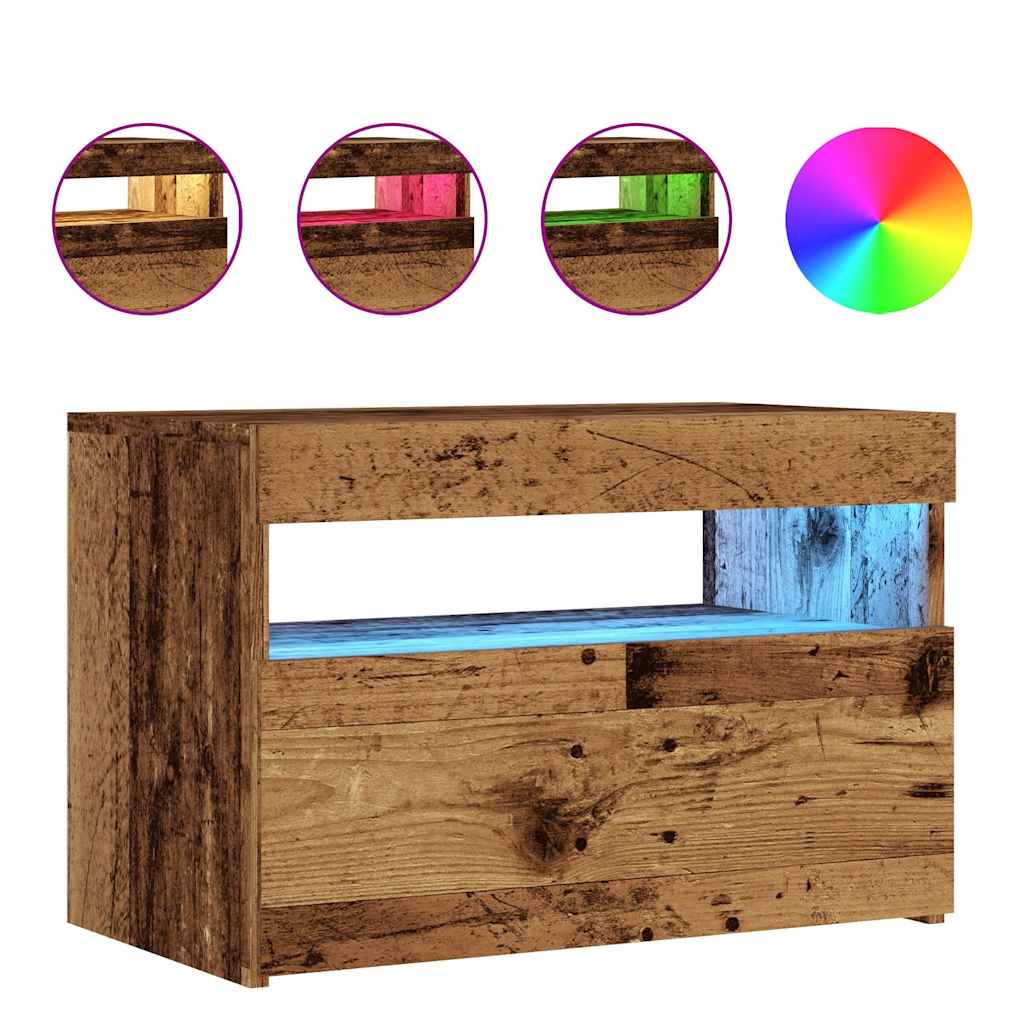 Tv-meubel met LED 60x35x40 cm bewerkt hout oud hout