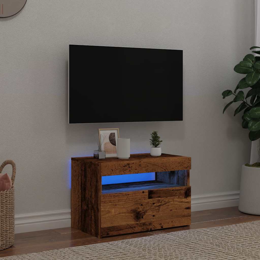 Tv-meubel met LED 60x35x40 cm bewerkt hout oud hout