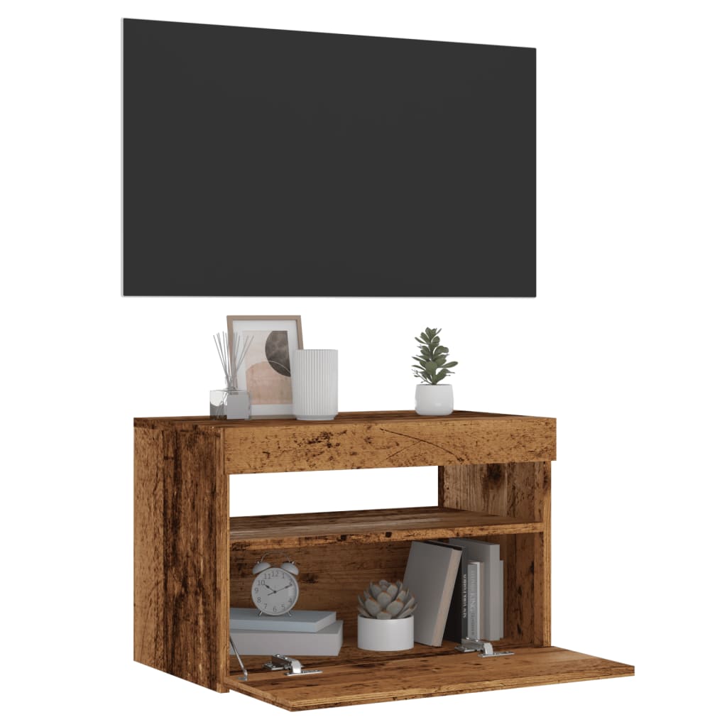 Tv-meubel met LED 60x35x40 cm bewerkt hout oud hout