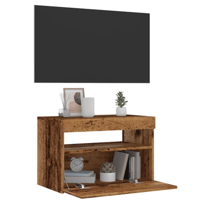 Tv-meubel met LED 60x35x40 cm bewerkt hout oud hout
