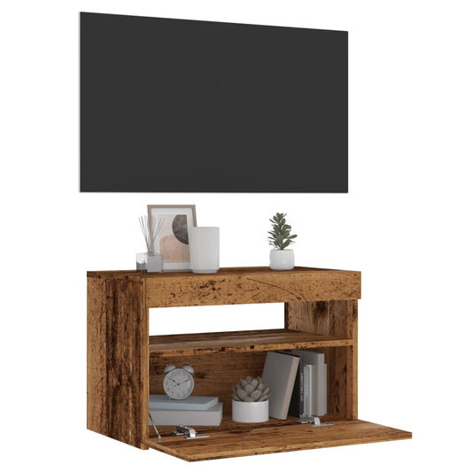 Tv-meubel met LED 60x35x40 cm bewerkt hout oud hout