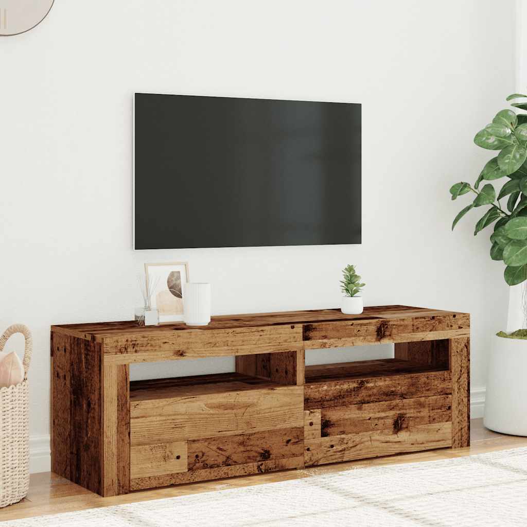 Tv-meubel met LED 120x35x40 cm bewerkt hout oud hout