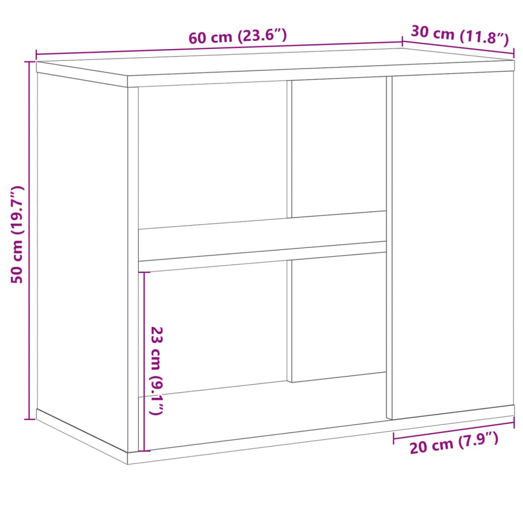 Bijzetkast 60x30x50 cm bewerkt hout oud houtkleurig