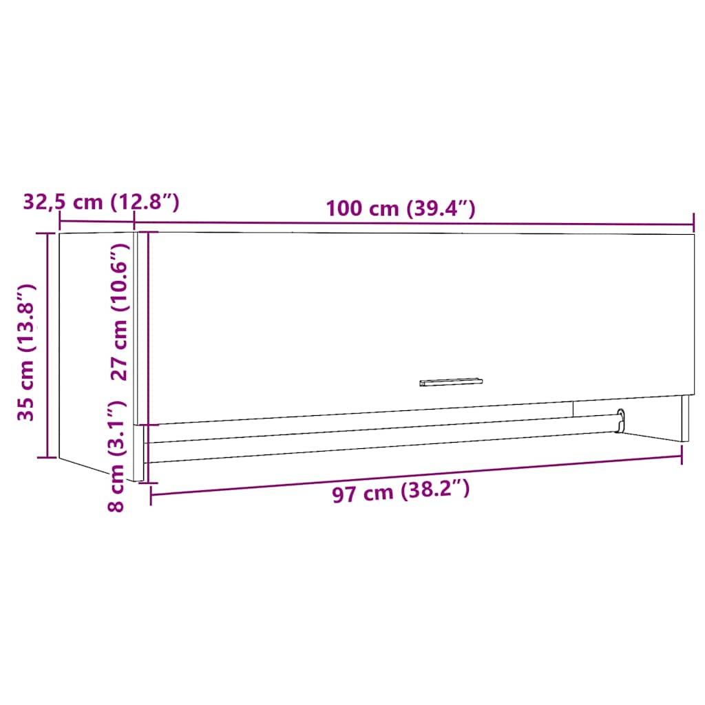 Kledingkast 100x32,5x35 cm bewerkt hout artisanaal eikenkleurig