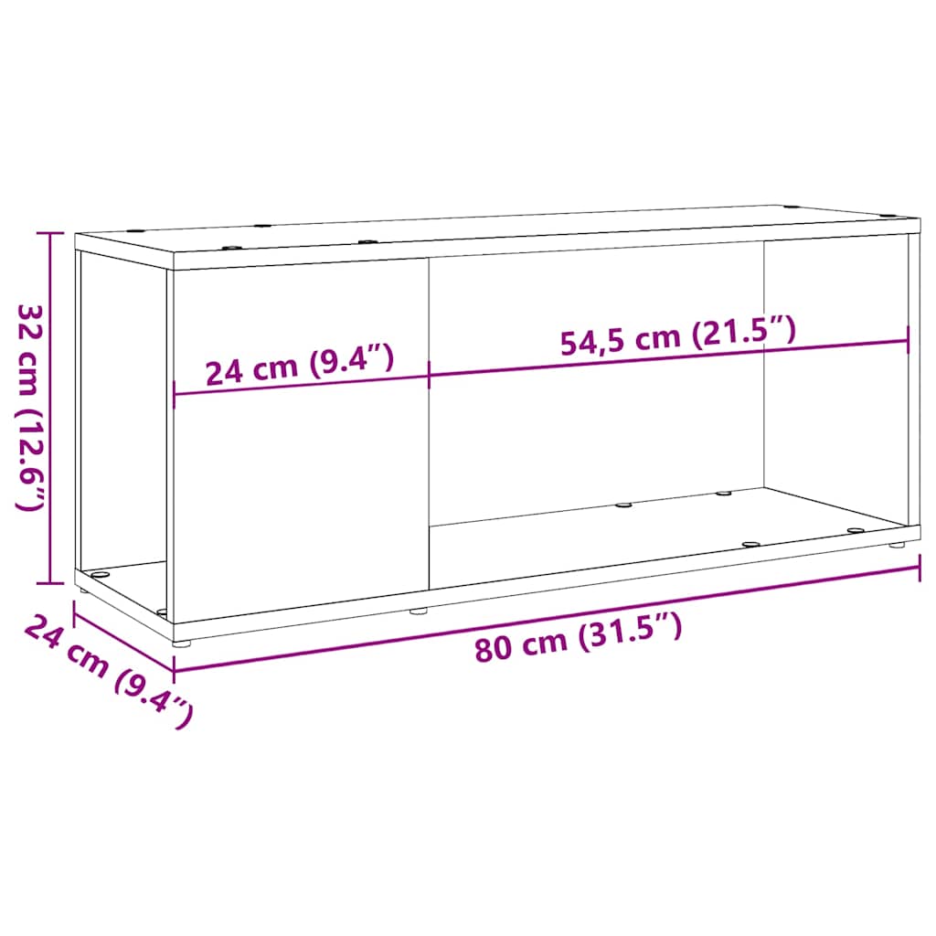 Tv-meubel 80x24x32cm bewerkt hout oud houtkleurig