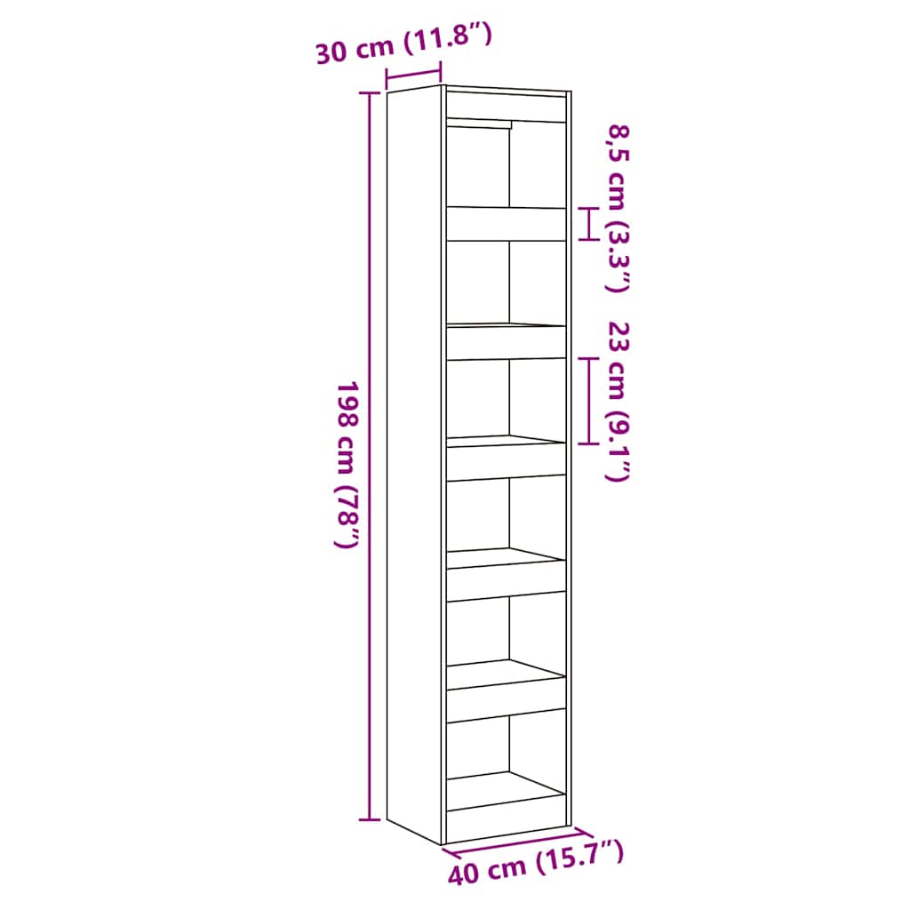 Boekenkast/kamerscherm 40x30x198 cm oud houtkleurig