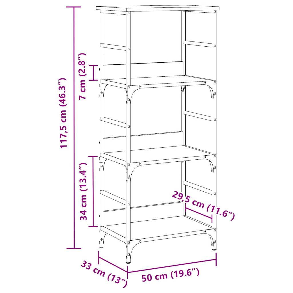 Boekenkast 50x33x117,5 cm bewerkt hout artisanaal eikenkleur