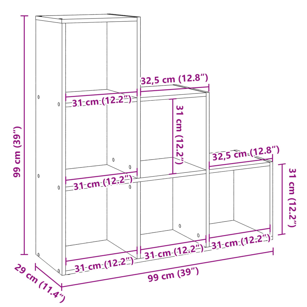 Kamerscherm / boekenkast 3-laags 99x29x99 cm hout sonoma eiken