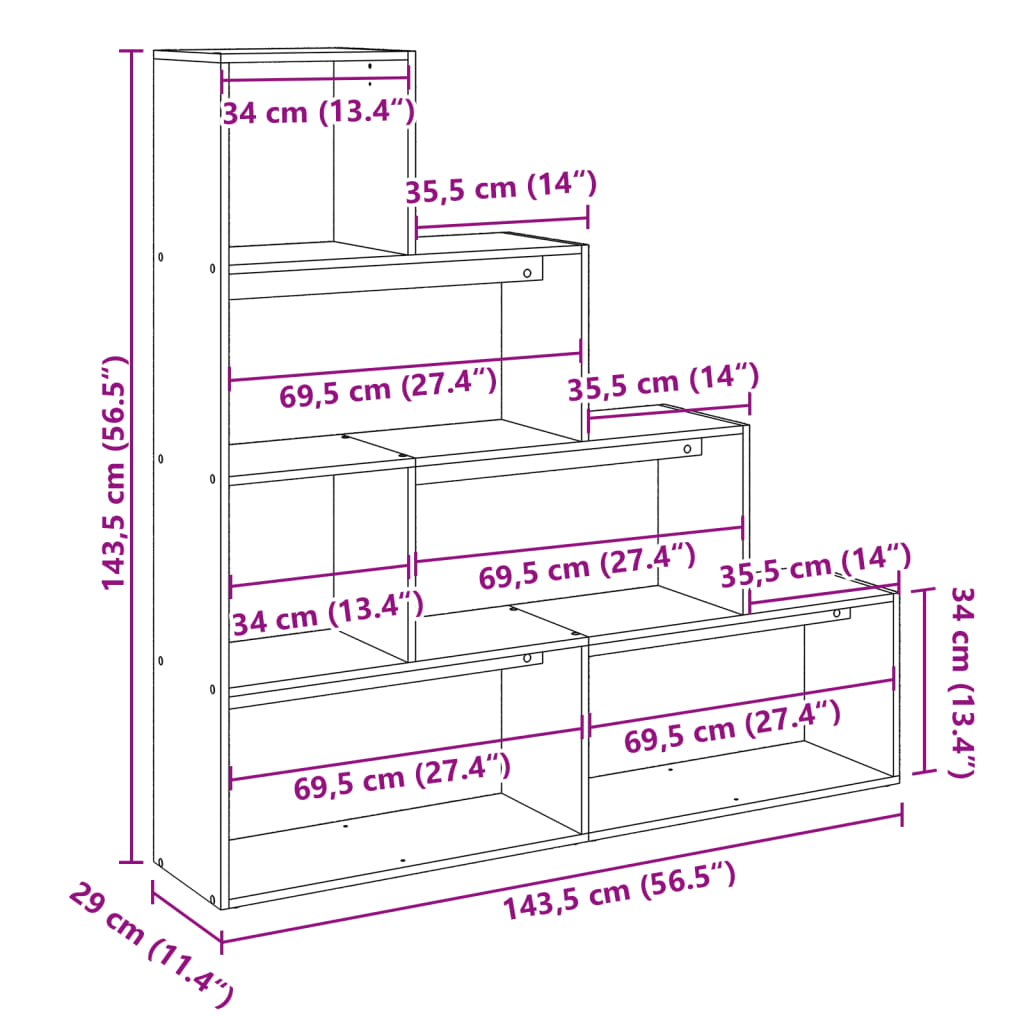 Kamerscherm / boekenkast 143,5x29x143,5 cm hout sonoma eiken