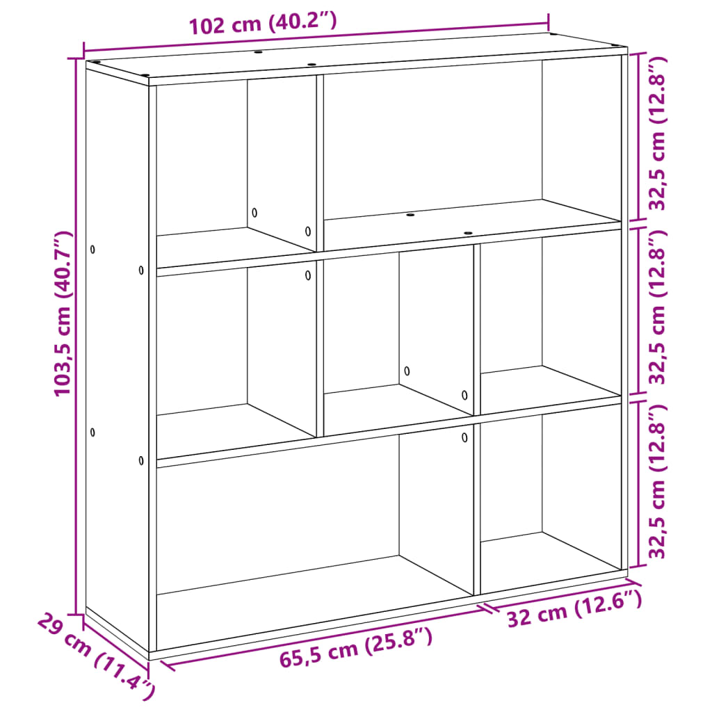 Kamerscherm / boekenkast 102x29x103,5 cm hout sonoma eikenkleur