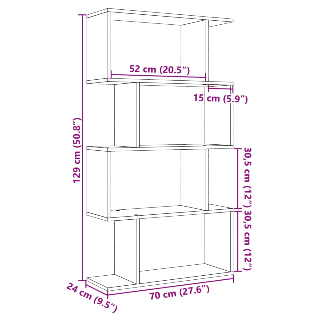 Kamerscherm / boekenkast 4-laags 70x24x129 cm hout betongrijs