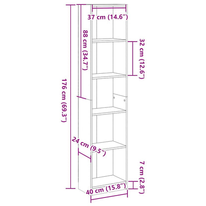 Boekenkast 40x24x176 cm bewerkt hout betongrijs