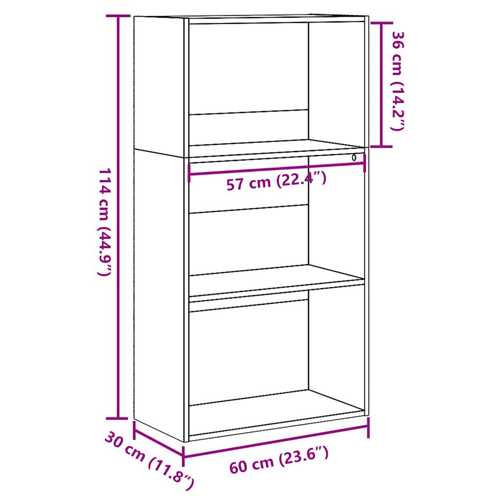 Boekenkast 60x30x114 cm bewerkt hout oud houtkleurig