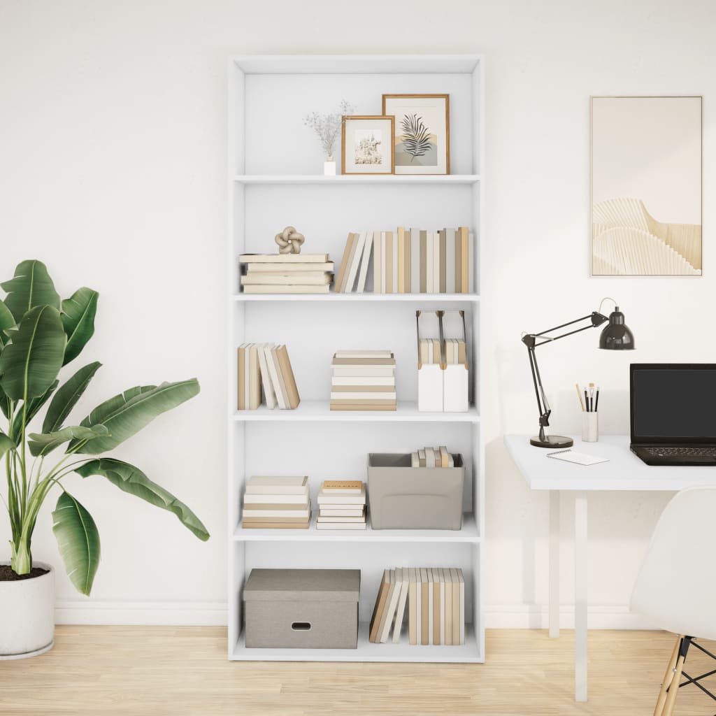 Boekenkast 80x30x189 cm bewerkt hout wit