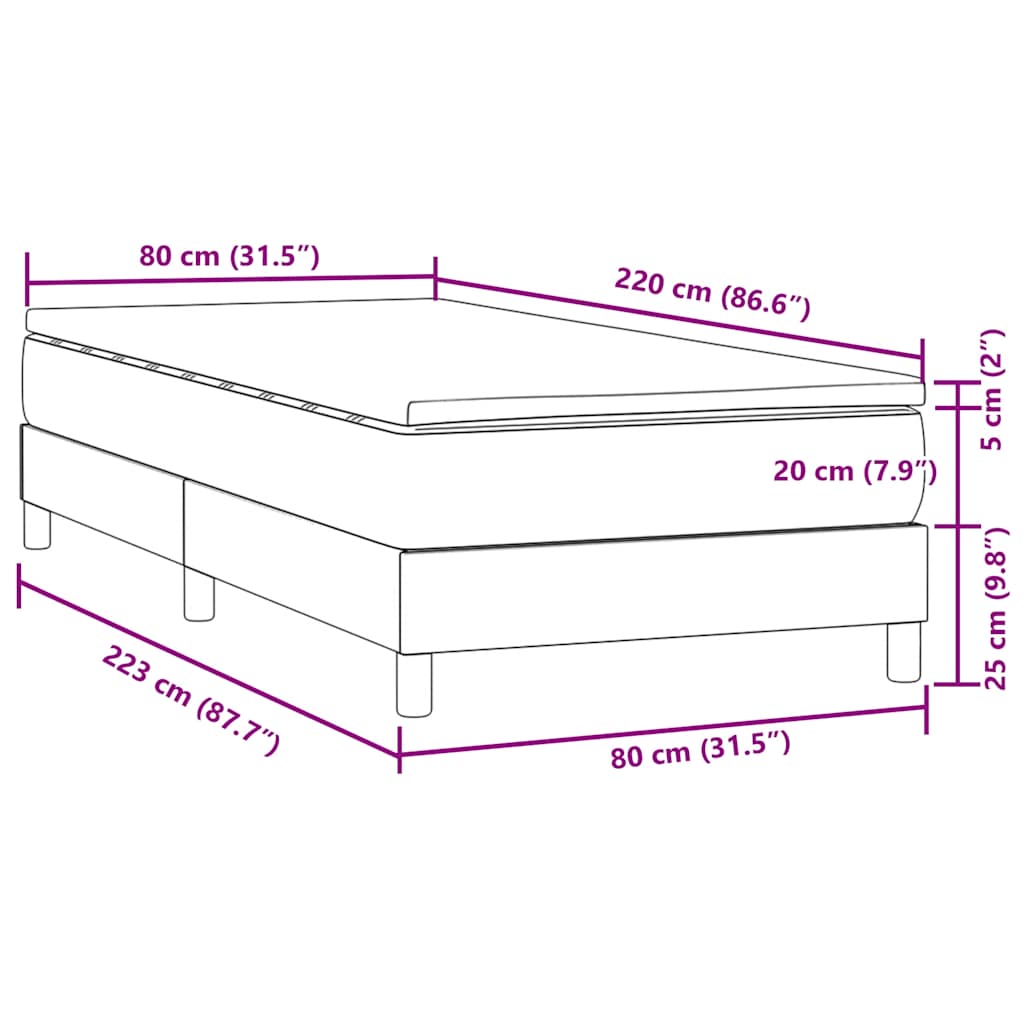 Boxspring met matras fluweel donkerblauw 80x220 cm