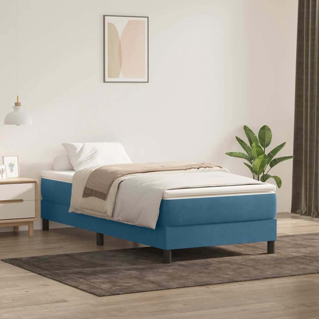 Boxspring met matras fluweel donkerblauw 80x220 cm