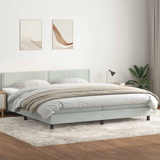Boxspring met matras fluweel lichtgrijs 180x220 cm