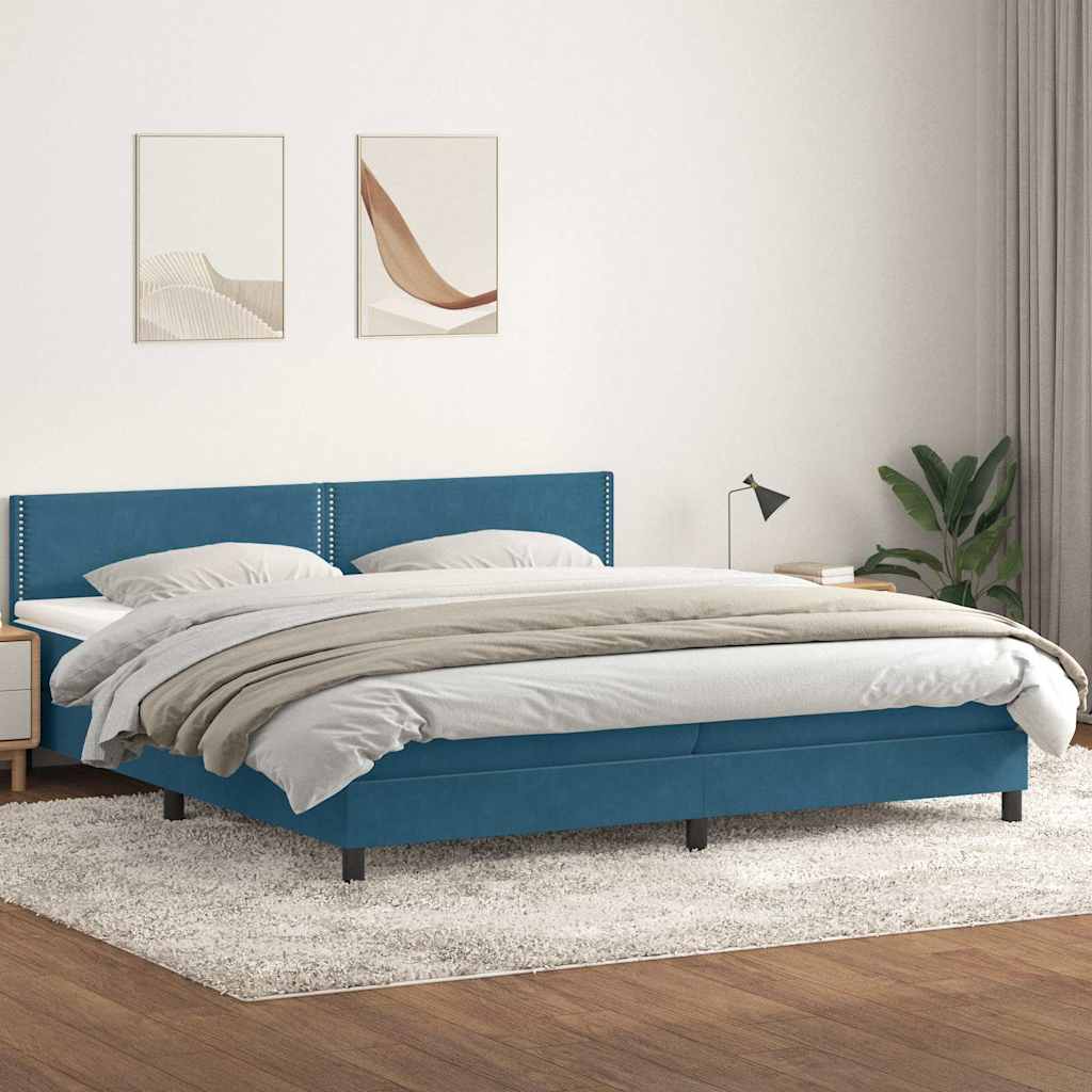 Boxspring met matras fluweel donkerblauw 200x220 cm